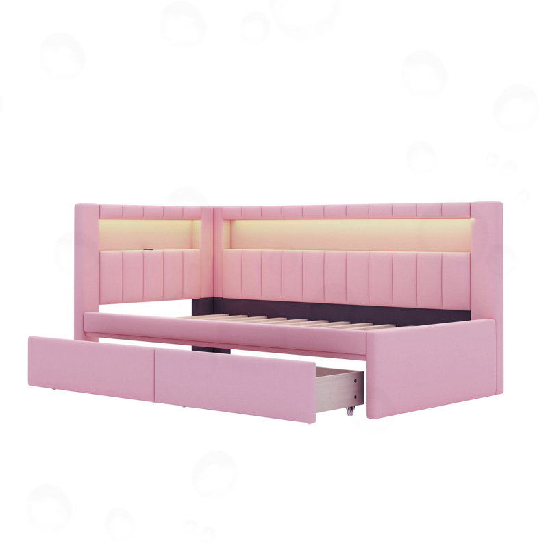 Plateforme simple tapissier Nashville avec ports USB, ceinture DEL, Rose