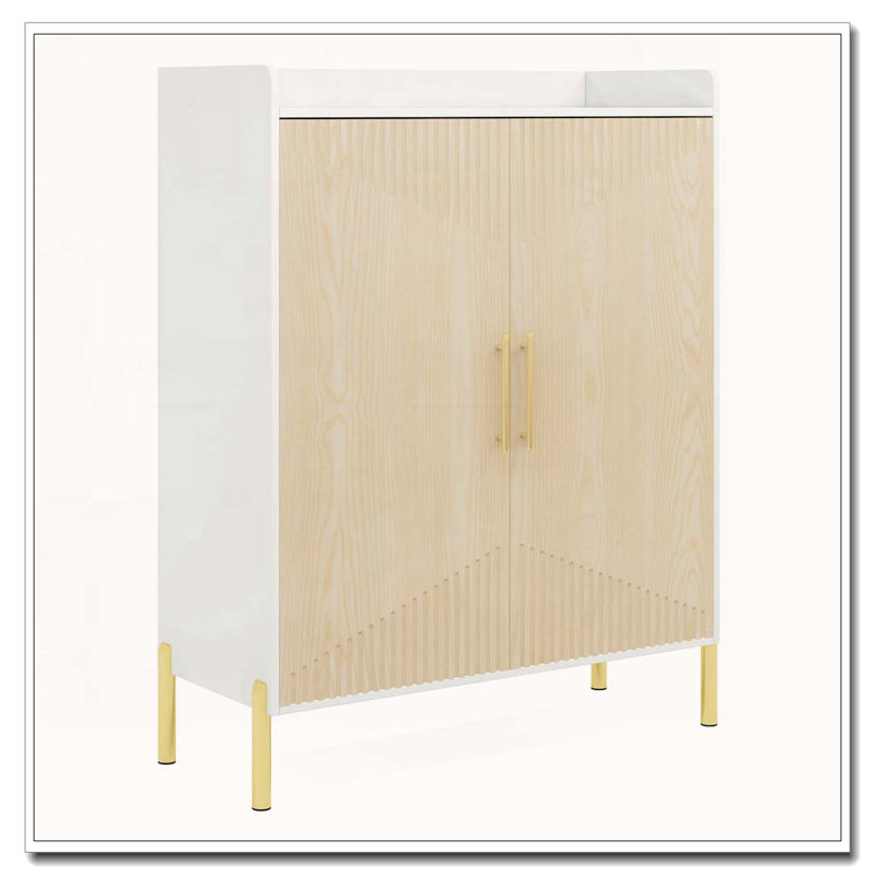 31.50" Farmhouse Coffee Bar Cabinet With 2Doors & Shelves, Gold