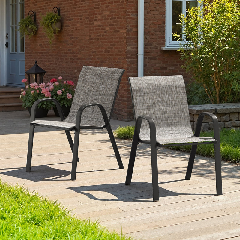 Chaises de salle à manger de patio peu encombrantes, ensemble moderne en métal textilène pour la terrasse