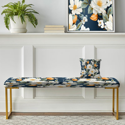 Motif floral blanc et bleu - Banc rembourré doré floral