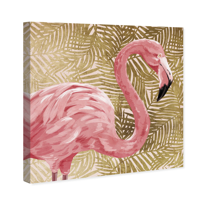 «Flamingo Profile Gold», peinture sur toile, H 12 po x l 12 po x P 1,5 po