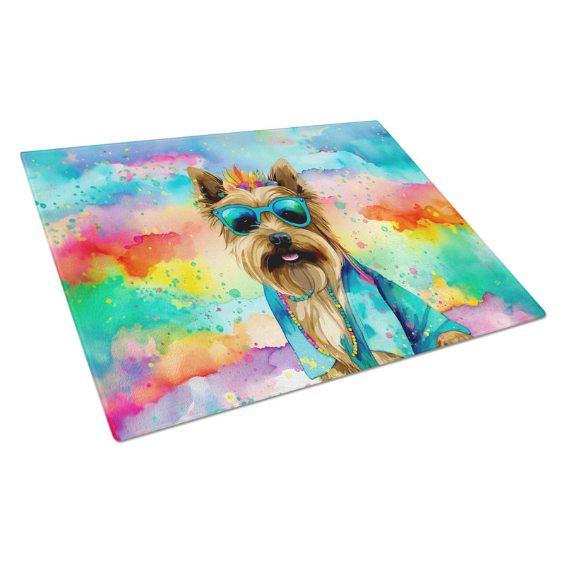 Cairn Terrier Hippie Dawg Glass Cutting Board Large
