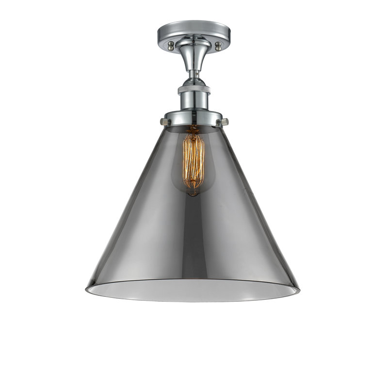 Plafonnier semi-encastré 1 lumière Ballston Urban Cone, H 13 po x l 12 po x P 12 po, Plaqué couleur fumée, Chrome poli