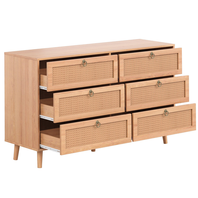 Commode double à 6 tiroirs en rotin pour chambre à coucher, commode, commode à tiroirs moderne, Naturel
