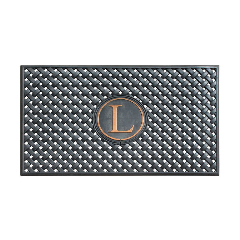 Monogram Large Weave Pattern Door Mat, 24"x39", Natural Rubber, Black, Outdoor Entryway Dirt-Scraper, L