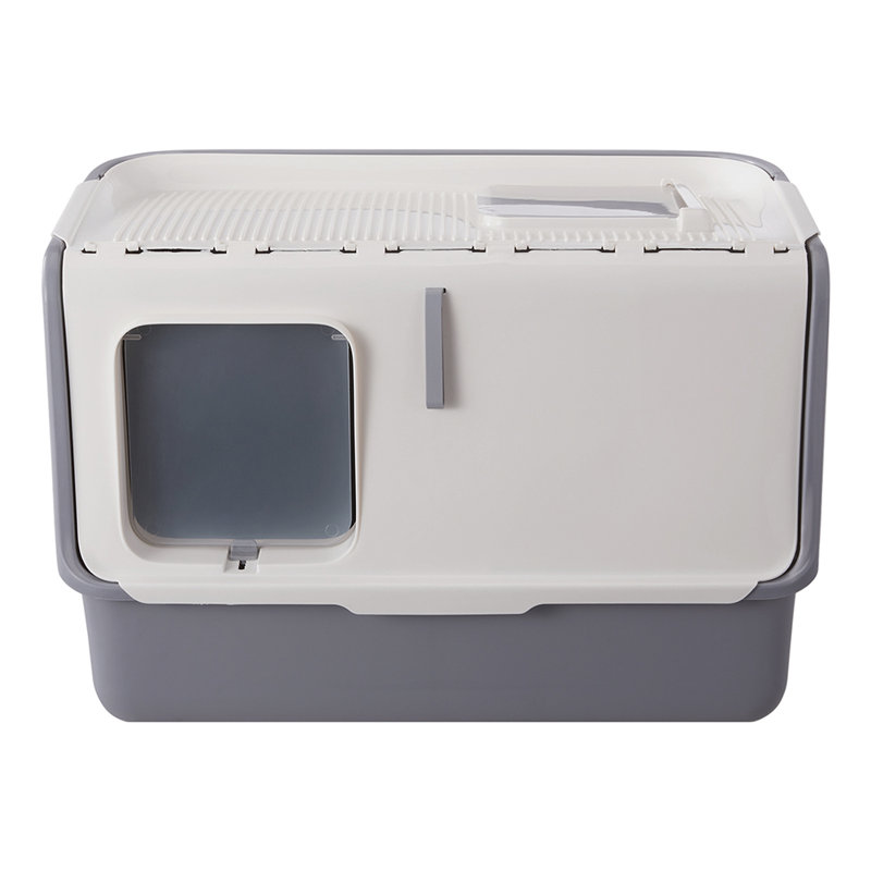 Boulmane PP Litter Box with Scoop, White/Grey