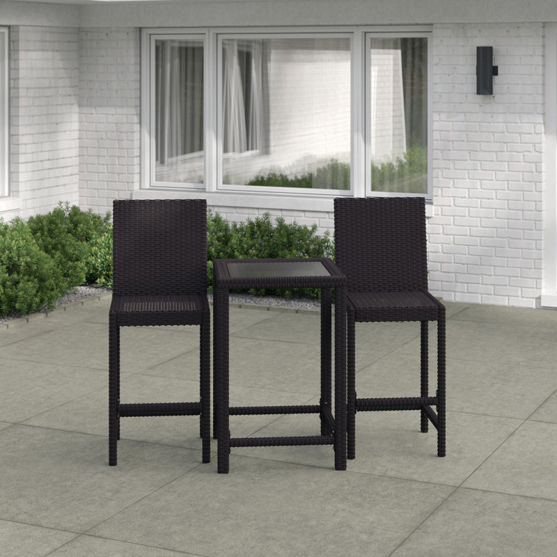 Corlane 2 - Person Wicker Patio Dining Set with Square Table, Dark Brown