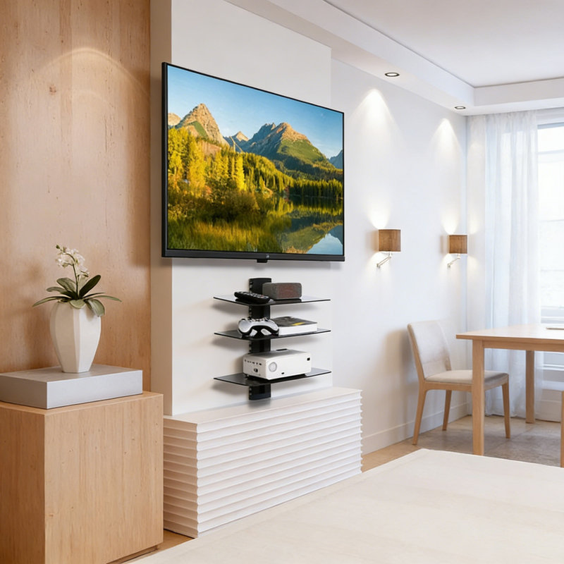 3-Tier Floating Shelf For Media Storage, Wall Mount TV Shelf Holds