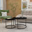 Ensemble de 2 tables basses gigognes, plateau rond en marbre de 27,6 pouces avec structure en métal robuste, tables d'appoint de table de bout pour le salon, la chambre et le balcon (noir)
