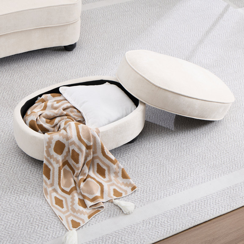 Verona 30.7" 2-In-1 Modern Upholstered Ottoman Coffee Table With Storage, Beige