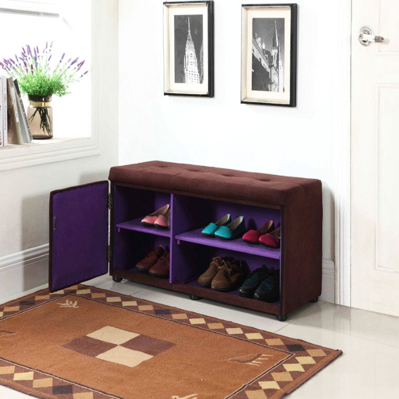 Rangement pour chaussures de 18 po de hauteur - compartiments cachés et poignée en métal avec assemblage facile, Brun, Brun