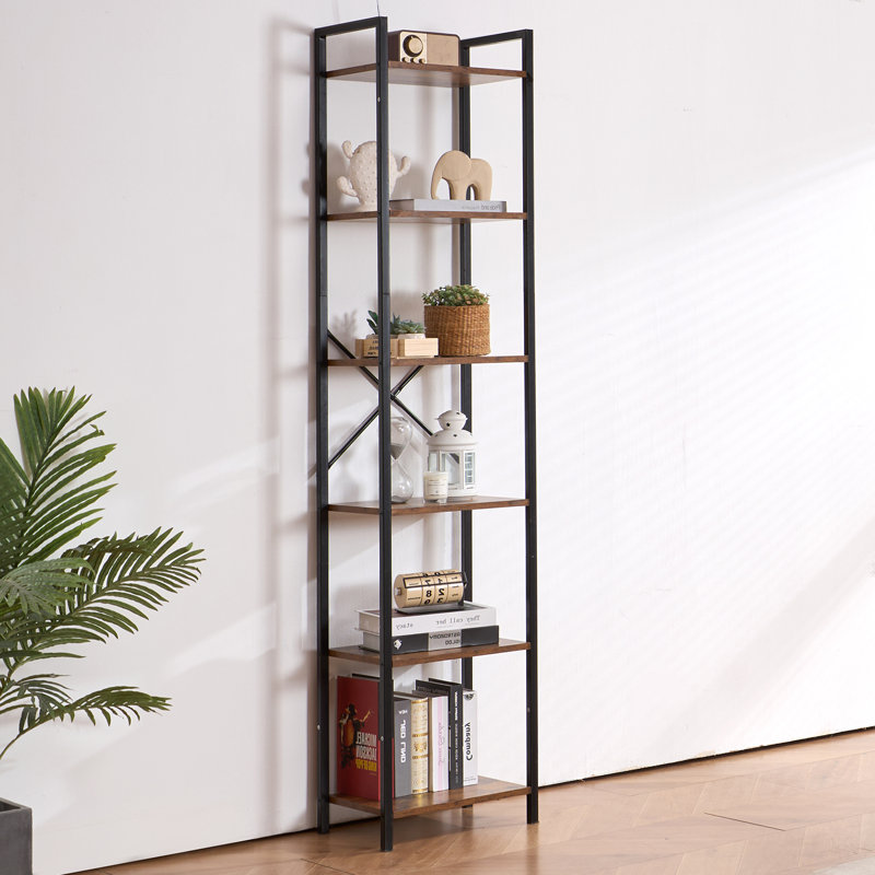Bibliothèque en métal rustique à 6 niveaux pour le salon, la chambre à coucher et le bureau