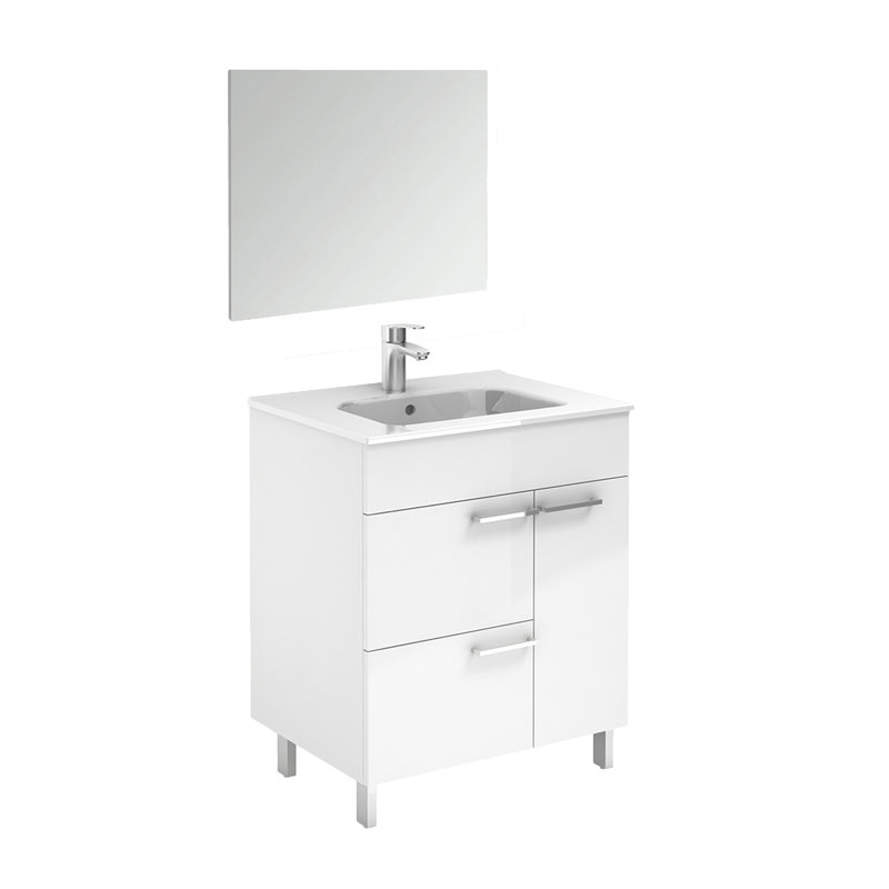 Elegance 31.5'' Single Bathroom Vanity with Ceramic Top with Mirror, Glossy White