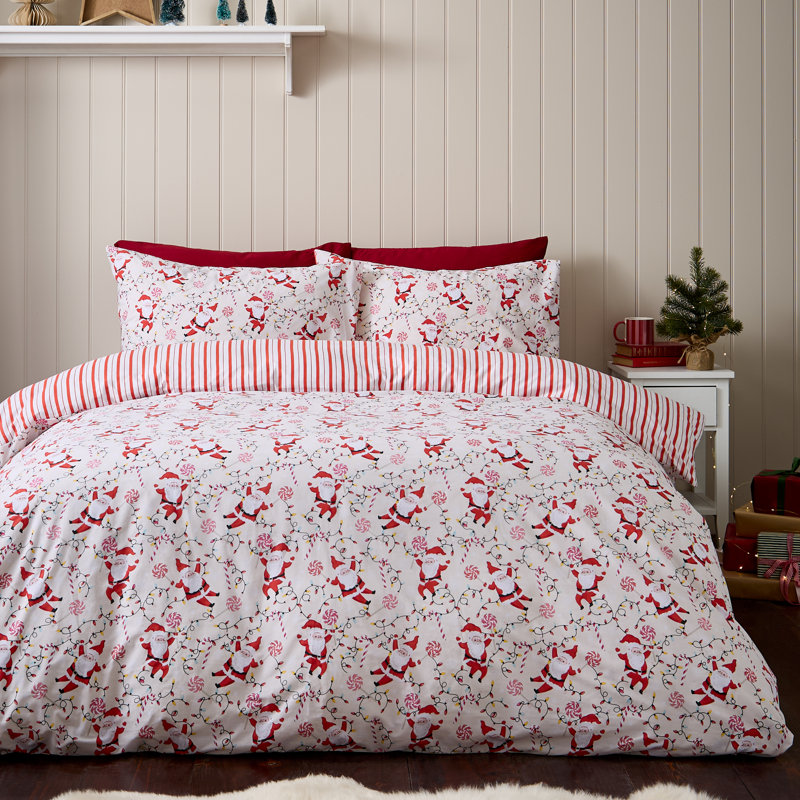 Christmas Duvet Cover Set, Single Duvet Cover + 1 Standard Pillowcase, Christmas Santas
