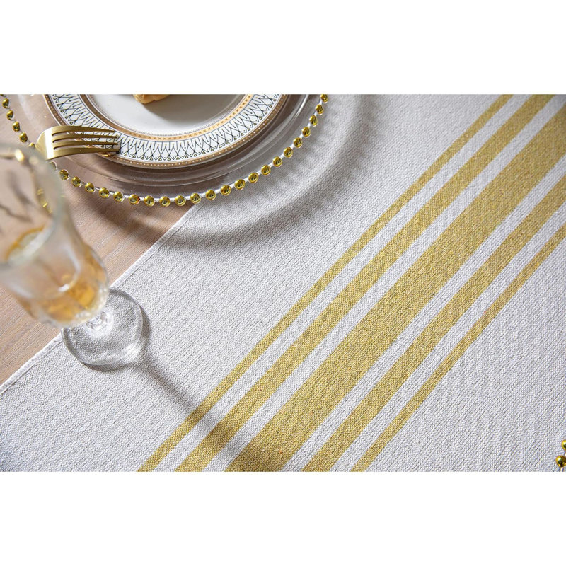 Molique Runner Striped Cotton Table Runner, 72" x 13", Beige/Yellow