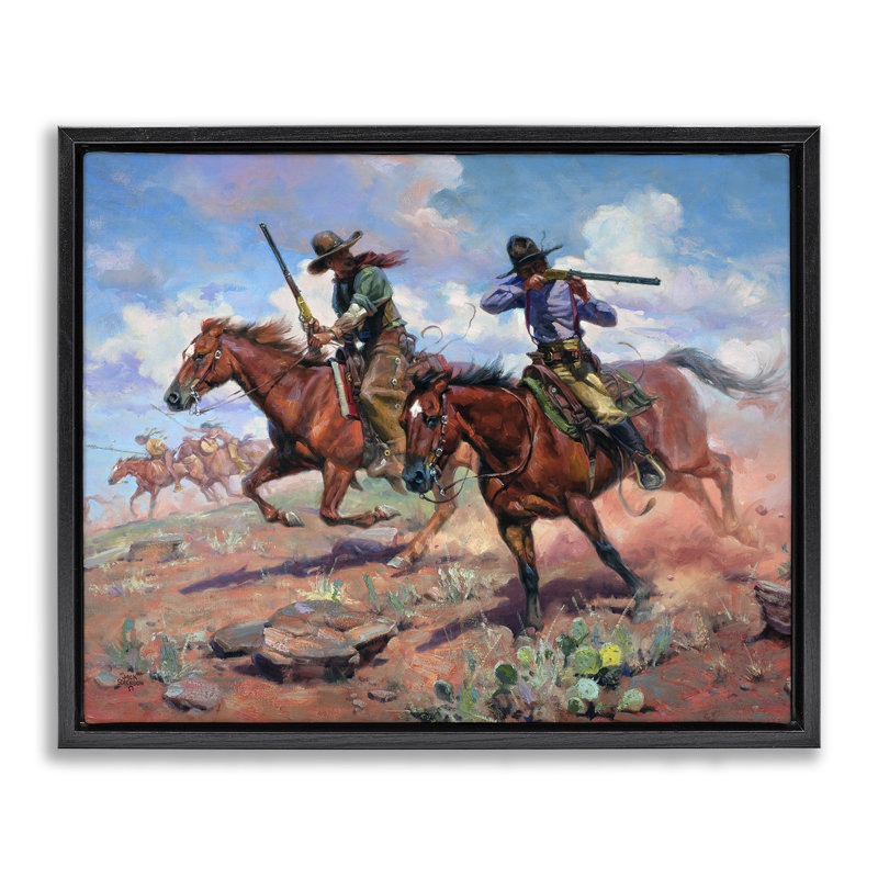 «Vastly Outnumbered Cowboys», art mural sur toile flottante noire, design par Jack Sorenson, H 25 po x l 31 po