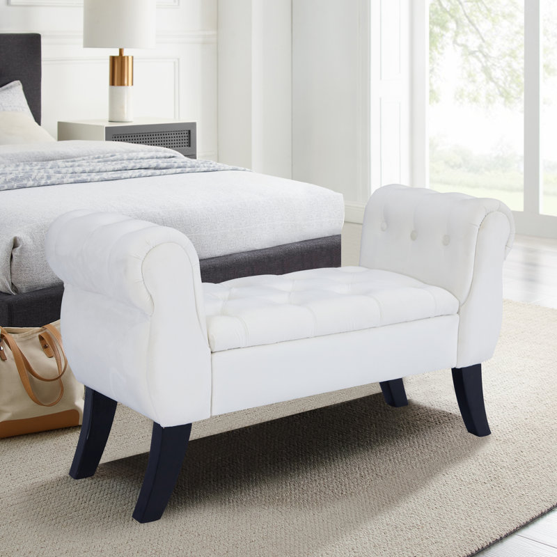Banc de rangement rembourré en velours Sotheary, Beige