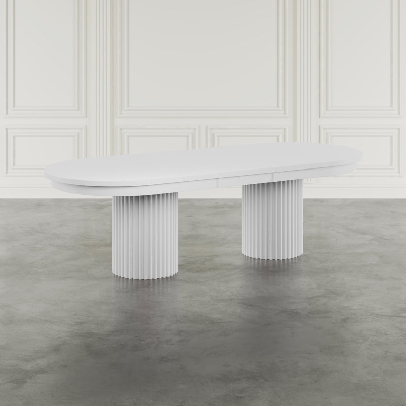 Larson 102" Double Pedestal Seven Piece Dining Set - White Table With Beige Chairs, Beige, White