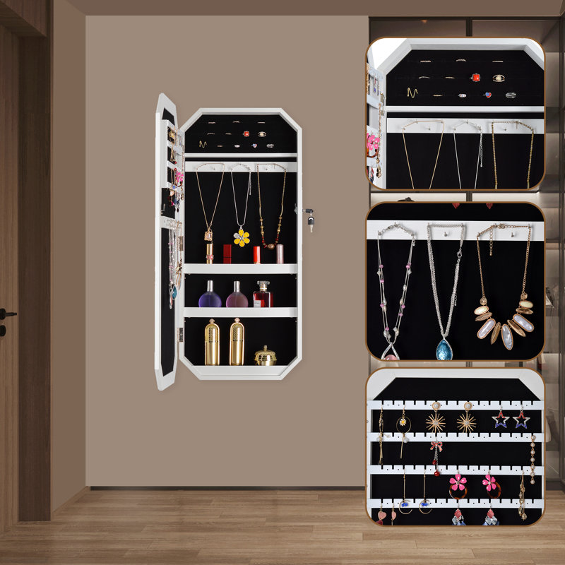 Armoire à bijoux avec miroir, Blanc