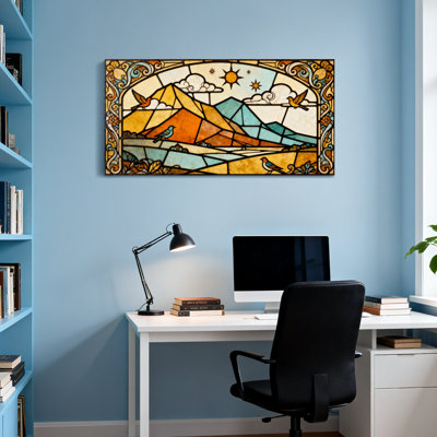 Fashion Stained Glass Mountain Landscape With Birds