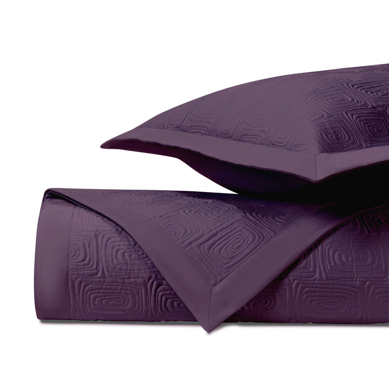 Maze Quilted Sateen Coverlet Set, King Coverlet + 2 King Shams, Purple