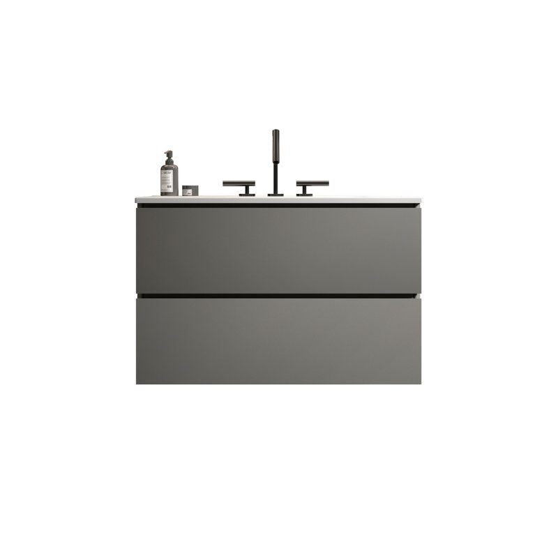Meuble-lavabo mural de 30 po avec lavabo en céramique et trois trous de robinet, grand meuble-lavabo flottant avec rangement pour salle de bain moderne, pré-assemblé