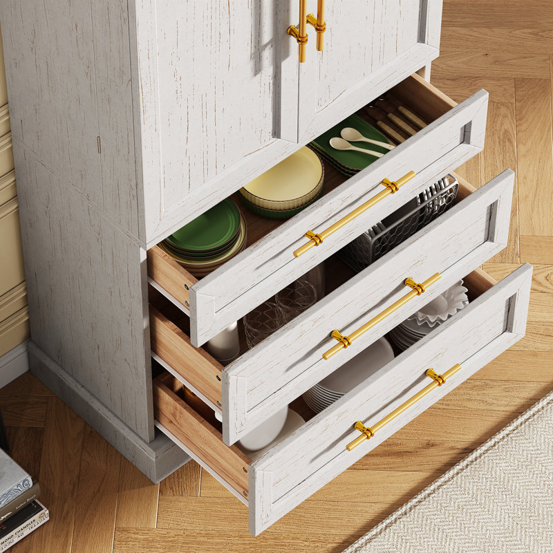 78.2" Tall Farmhouse Kitchen Pantry Cabinet With 8 Door Shelves, Storage Cabinet With 3 Adjustable Shelves, White