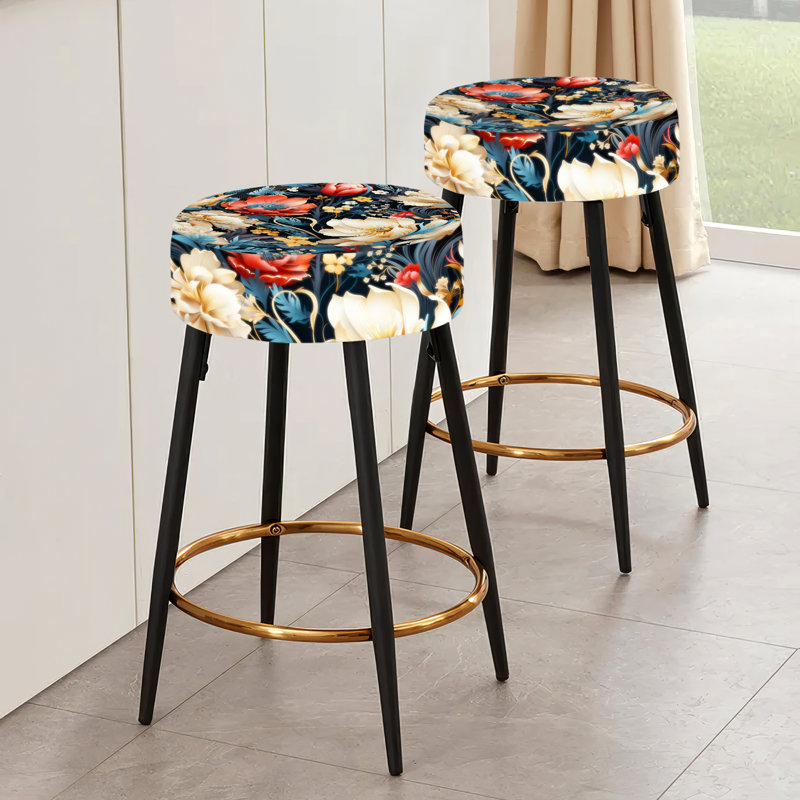 Ensemble de 2 tabourets de bar rétro beige et corail Floral Nostalgia