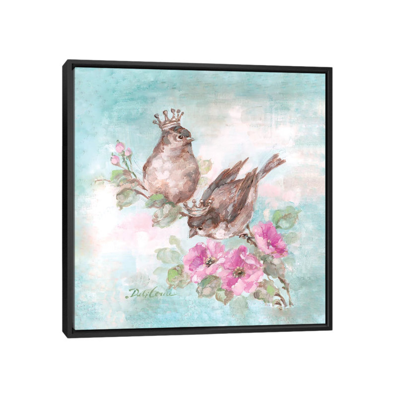 " French Crown Songbirds I " by Debi Coules, 18" H x 18" W x 1.5" D, Black Framed Canvas, No Matte