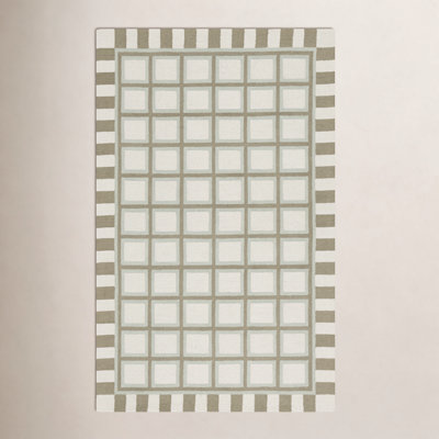 Green Ivory Hand-Tufted Wool Geometric Rug
