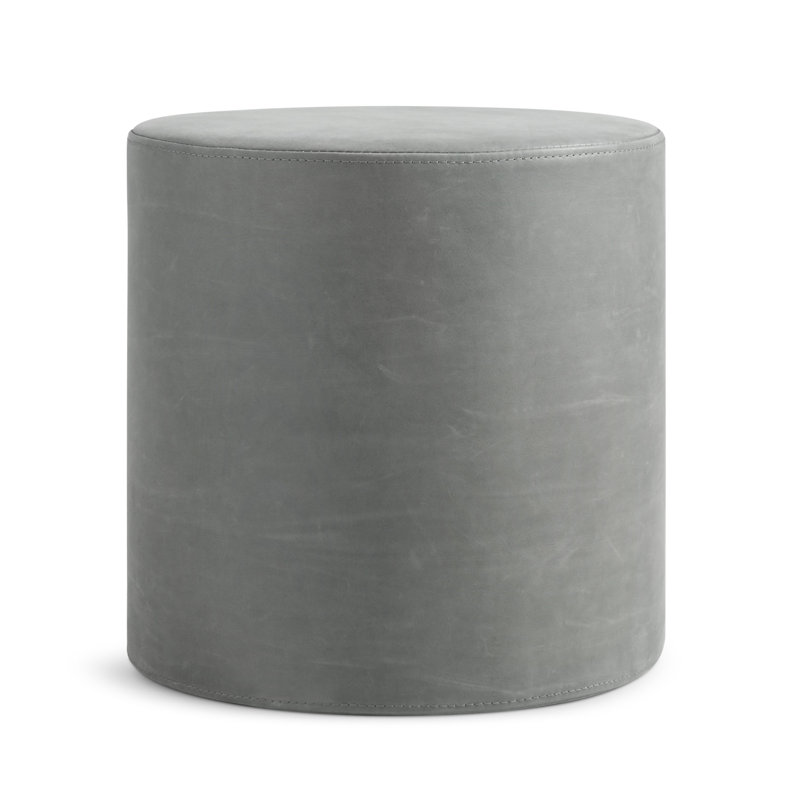 Bumper Upholstered Pouf, Breezy Blue Genuine Leather