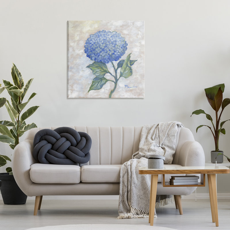 Toile traditionnelle en forme d'hortensia bleu, design par Paul Brent, H 30 po x l 30 po