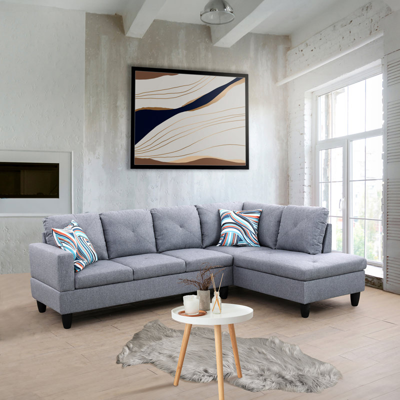 Canapé modulaire rembourré Aizleigh, Accoudoir à droite (vu de face), Mélange de lin gris