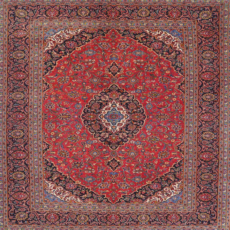 Tapis traditionnel rouge / bleu, Carré 6 pi