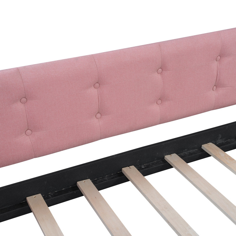 Full Size Upholstered Daybed With 4 Support Legs, Pink