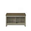 Table basse en chêne gris N 43 po avec tablettes ouvertes à l'avant et à l'arrière Nilda