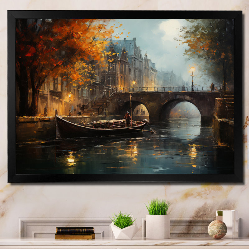 Beige canal atmosphère - imprimé, H 12 po x l 20 po x P 1 po, Cadre photo noir