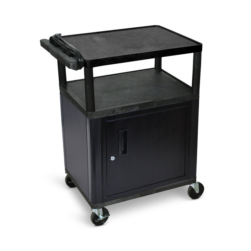 Luxor Black and White 34" Mobile Presentation AV Cart with Cabinet