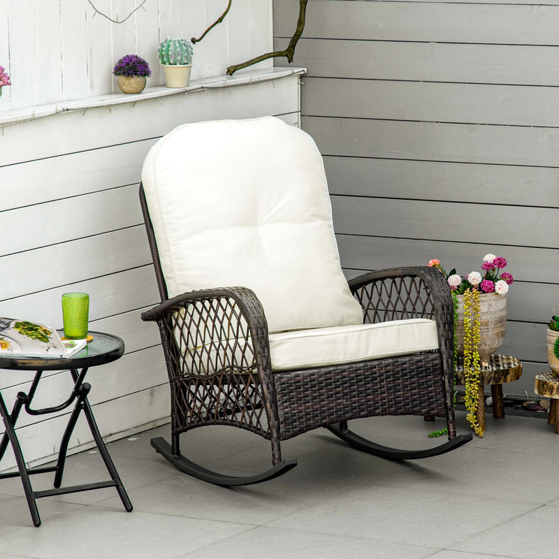 Chaise berçante à large assise pour cour arrière, blanc crème pour fauteuil berçant crémeux d'extérieur avec plastique PE, structure en acier, espaces