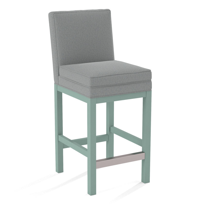 Upholstered Stool, Light Blue Performance Fabric; 0851-55, Frost White Finish