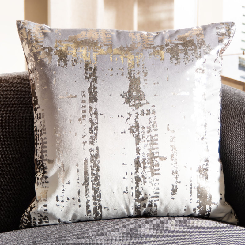 Abstract Throw Pillow, Silver/Beige