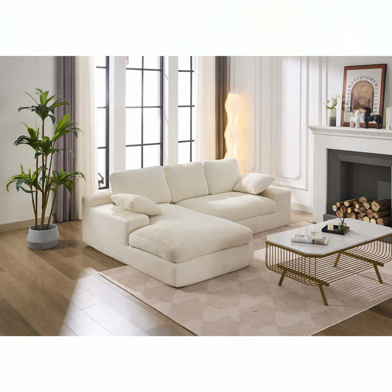 Corduroy Modular Sectional Sofa,2 PC Free Combination, White
