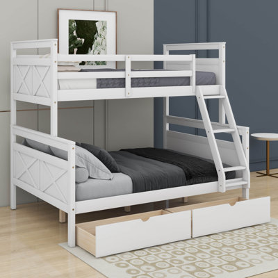 Twin Over Full Bunk Bed With Ladder,Storage Drawers And Safety Guardrail