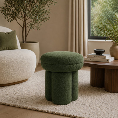 Repose-pieds Ian, conception en forme de champignon, base piédestal, tissu vert