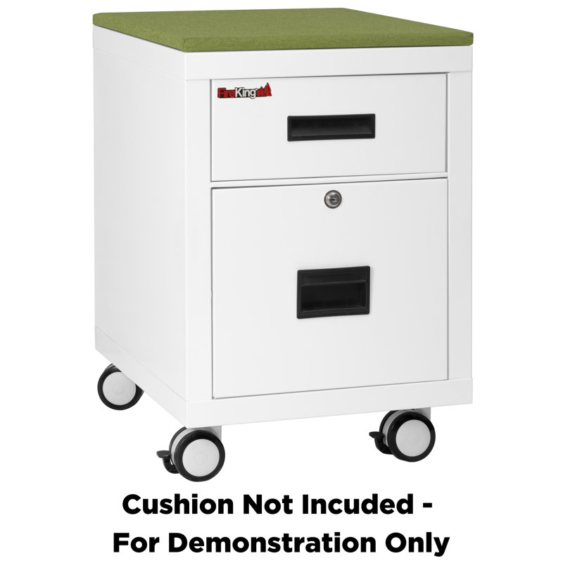 Fire Rated Pedestal File 17.75'' Wide 1 -Drawer Mobile Steel File Cabinet, White/Green