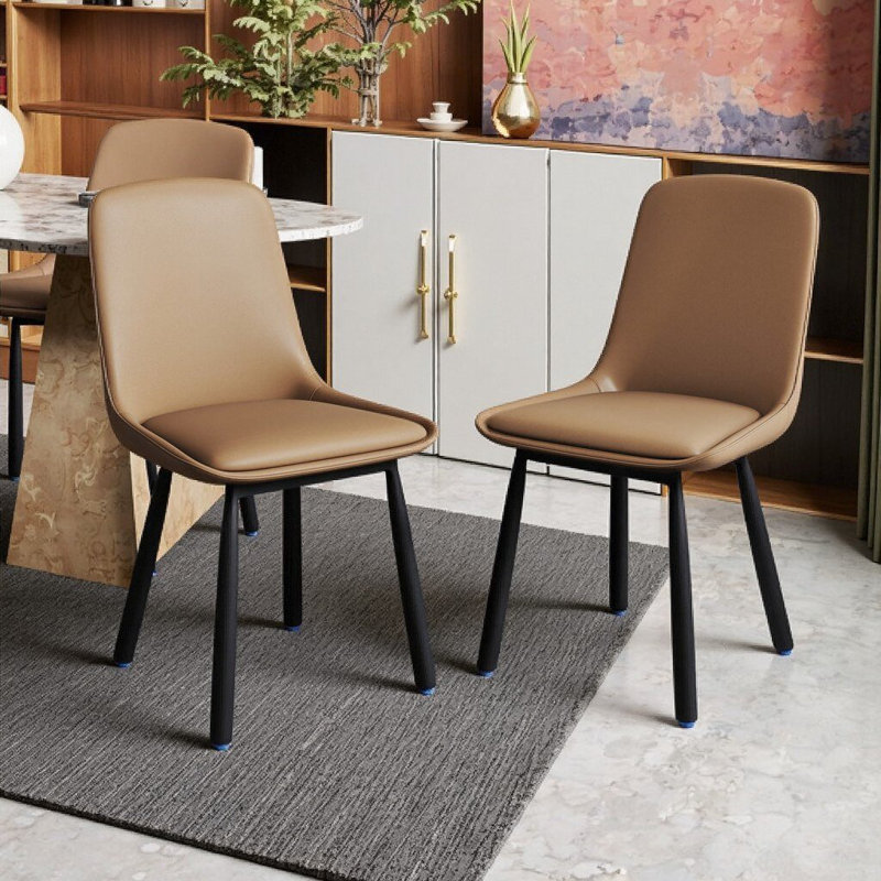 Ensemble de 2 chaises de salle à manger en similicuir avec pieds en fer et dossier rembourré, Kaki + noir