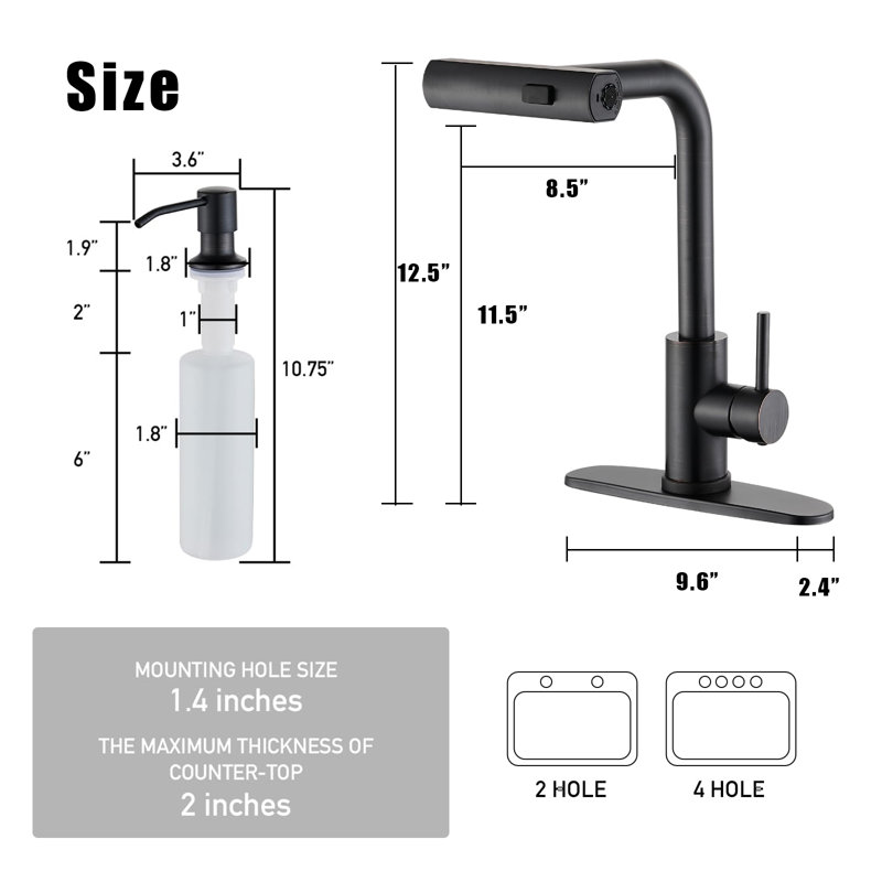 Modern Stainless Steel Single-Lever Kitchen Faucet With Pull-Down Nozzle With Soap Dispenser, Oil Rubbed Bronze