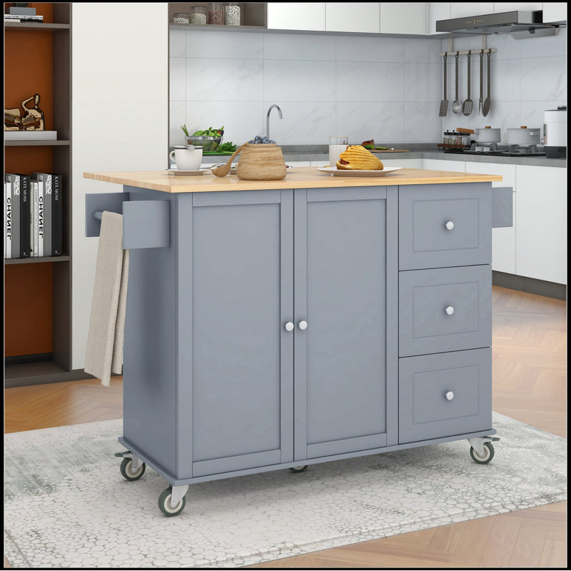 Winnick 52.76 " W Kitchen Island with Solid Wood Top, Gray