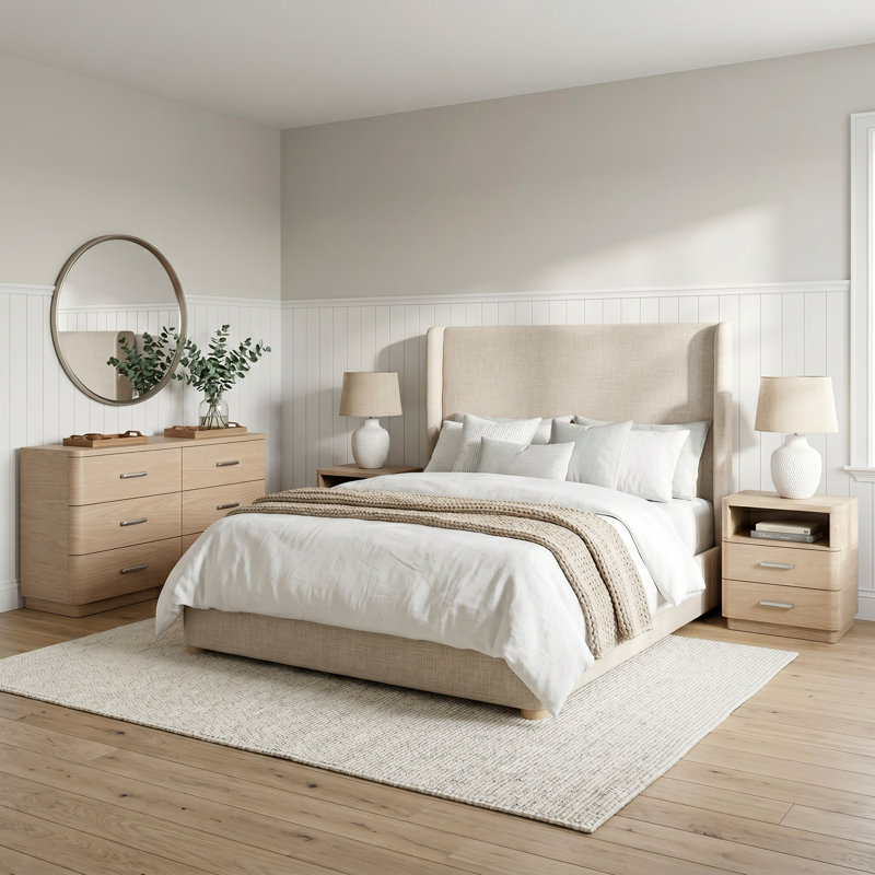 Nomad 3 Piece Queen Bedroom Set, 5 Pcs: Bed, 2 Nightstands, Dresser, Mirror, Queen