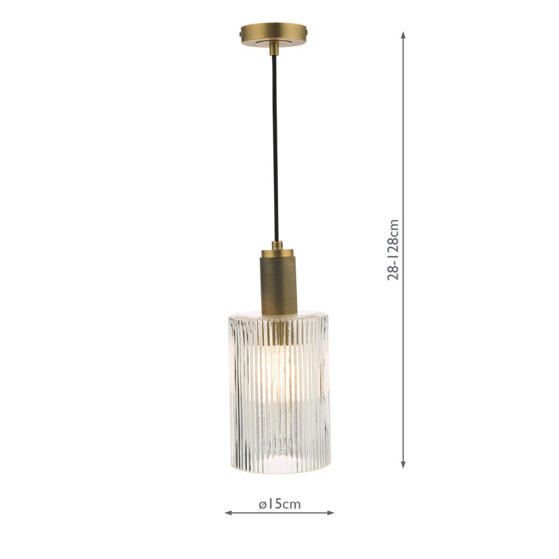 Nikolas 1LT PENDANT CW CYLINDER GLASS, 156cm H x 15cm W x 15cm D, Natural Brass
